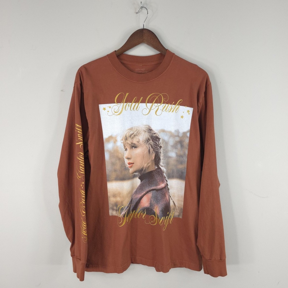 Taylor Swift Shirt Mens Large Orange Gold Rush Evermore Long Sleeve Folklore Tee
